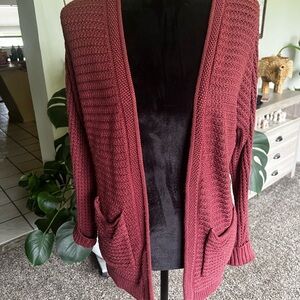 Pink Rose Burgundy Knit Cardigan